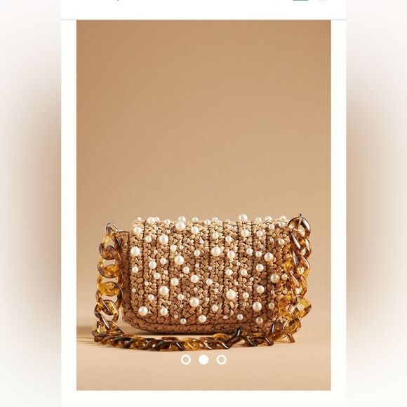 Anthropologie The Fiona Shoulder Bag: Embellished Neutral Raffia (no strap) - Picture 1 of 7